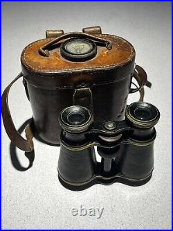 1906 Bischauser binoculars with case and integrated compass, Switzerland