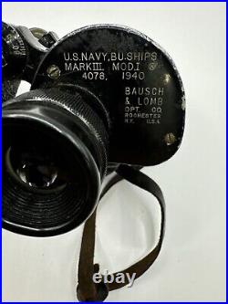 1940 US Navy BU Ships Mark III Mod 1 Binoculars Military with Original Case