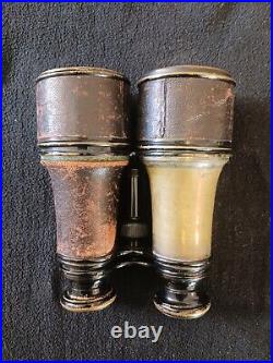 Antique WW1 Paris Binoculars Leather Bound With Original Leather Case